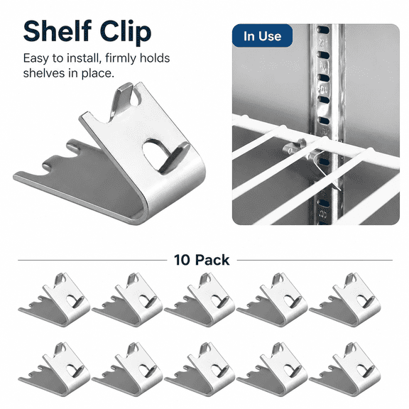 Stainless Steel Freezer Shelf Clips (10 Pack) - Replacement Refrigerator Shelf Supports for Cooler and Freezer - Heavy Duty Metal Shelf Clips for Commercial Use