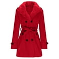 thumbnail image 3 of JGGSPWM Women's Double Breasted Midi Long Pea Coat Detachable Faux Furry Collar Long Sleeve Winter Trench Coat Notched Lapel Wool Blend Windproof Warm Red L, 3 of 5