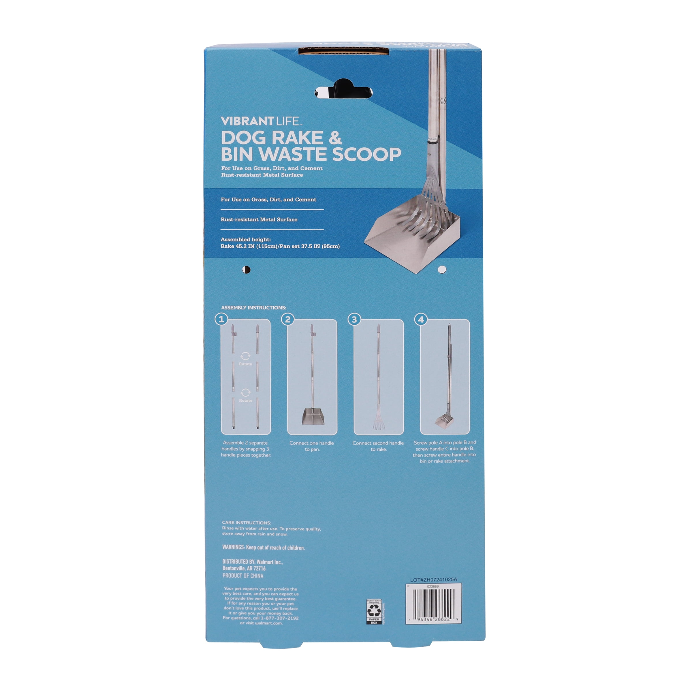 (3 pack) Vibrant Life Metal Dog Rake and Bin Pooper Scooper, 2 Piece Kit