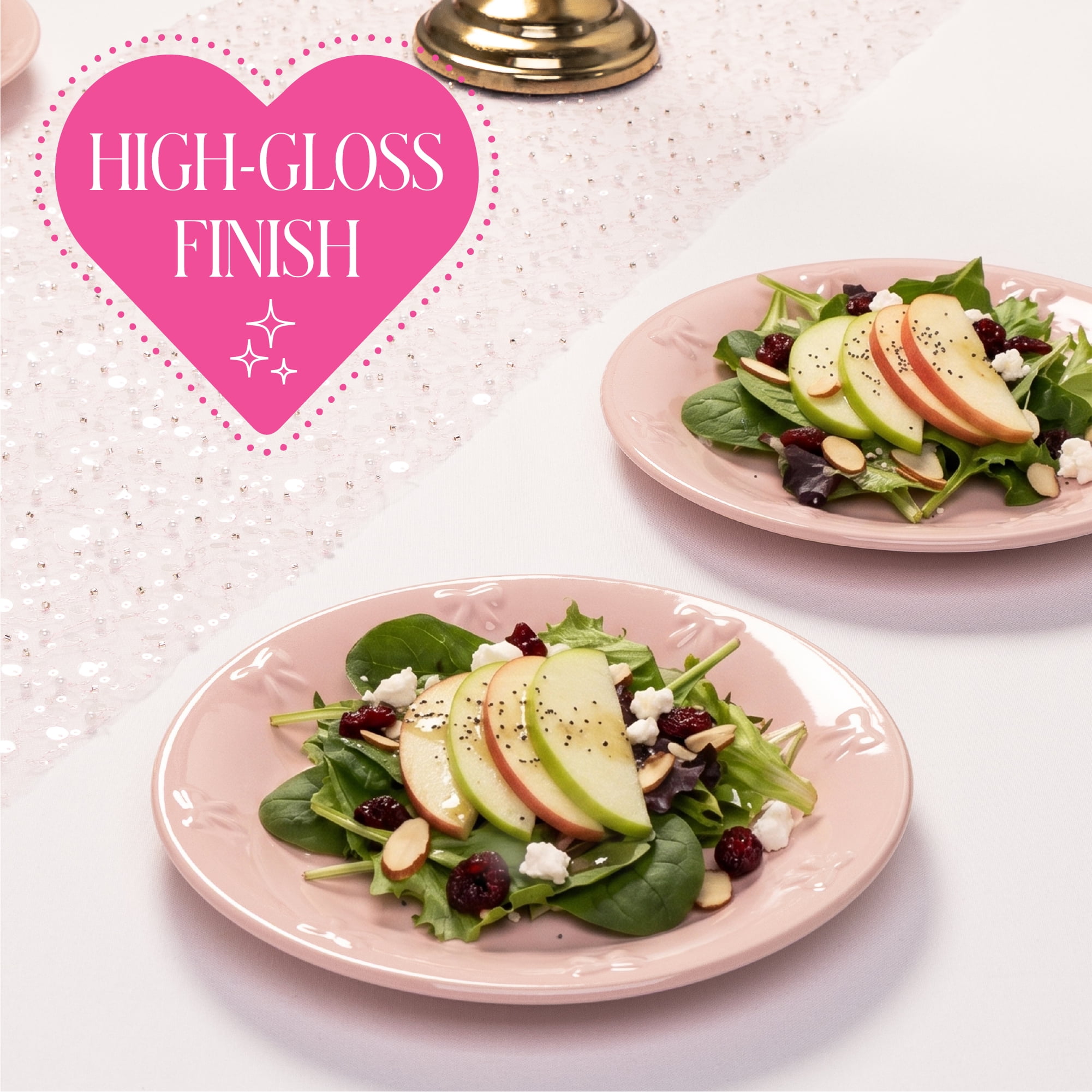 Paris Hilton London Collection Stoneware Salad Plates, Set of 4, Embossed Bow Detailing, 8.5-Inch, Pink