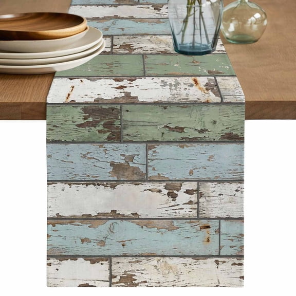 Sage Green Blue Table Runner 72 Inches, Vintage Shabby Farmhouse Wooden Bed Runner Dresser Scarves Tabletop for Indoor Outdoor Parties/Ceremony/Banquet, 14" x 72"