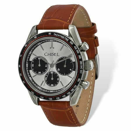 Primal Steel Mens Chisel Stainless Steel Brown Leather Chronograph Watch