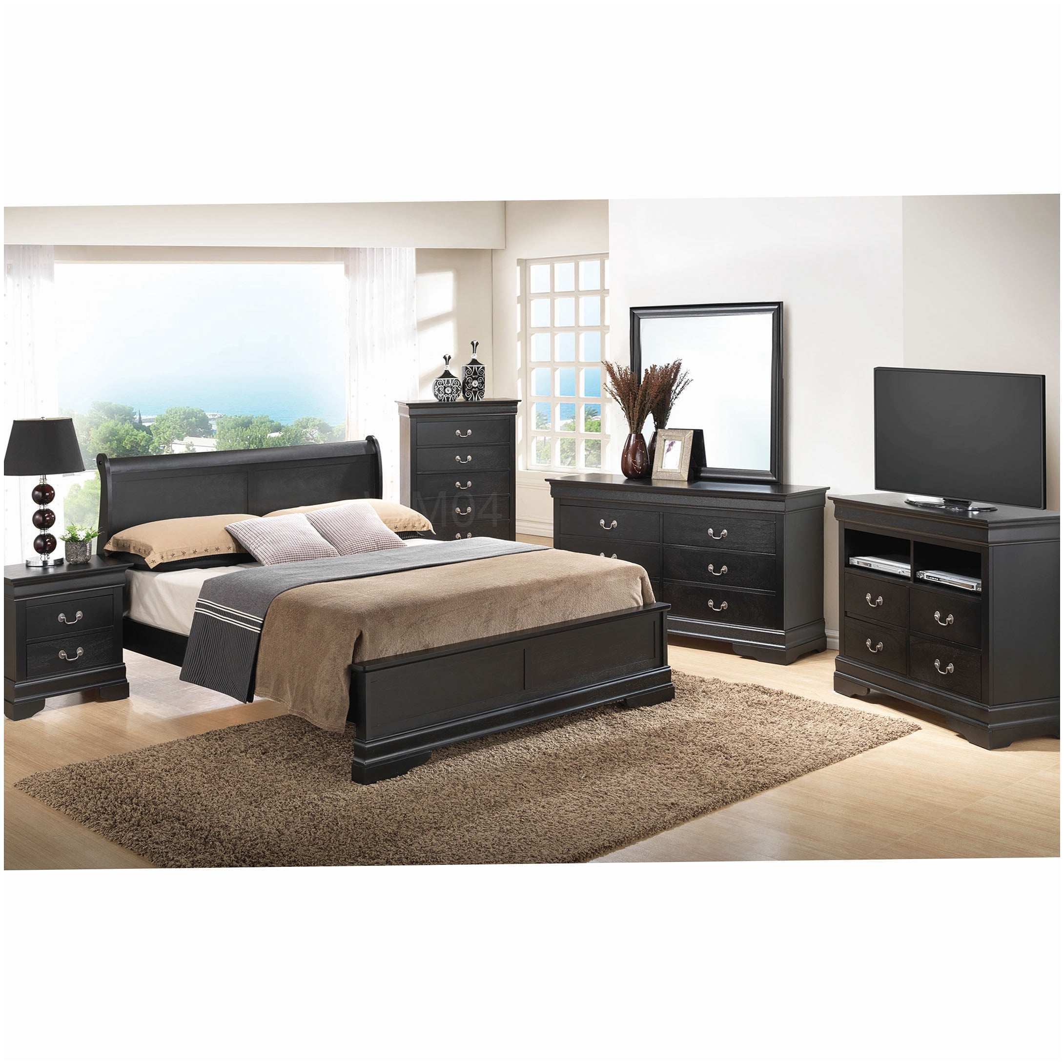 Strong King Size Platform Bed, Black Traditional Frame with Under Bed Storage & Center Support
