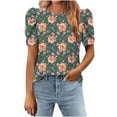 thumbnail image 1 of Tnhcen Blouses d'Été à Manches Courtes pour Femmes / Hauts à Col Rond Imprimés Coupe Ample / Mélange Polyester Spandex P-2TG, 1 of 7