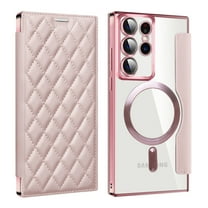 for Samsung Galaxy S23 Ultra Wallet Case Magnetic with Mag Safe, PU Leather RFID Blocking Card Holders Shockproof Flip Phone Cover Slim Clear Purse Case for Samsung Galaxy S23 Ultra, Pink