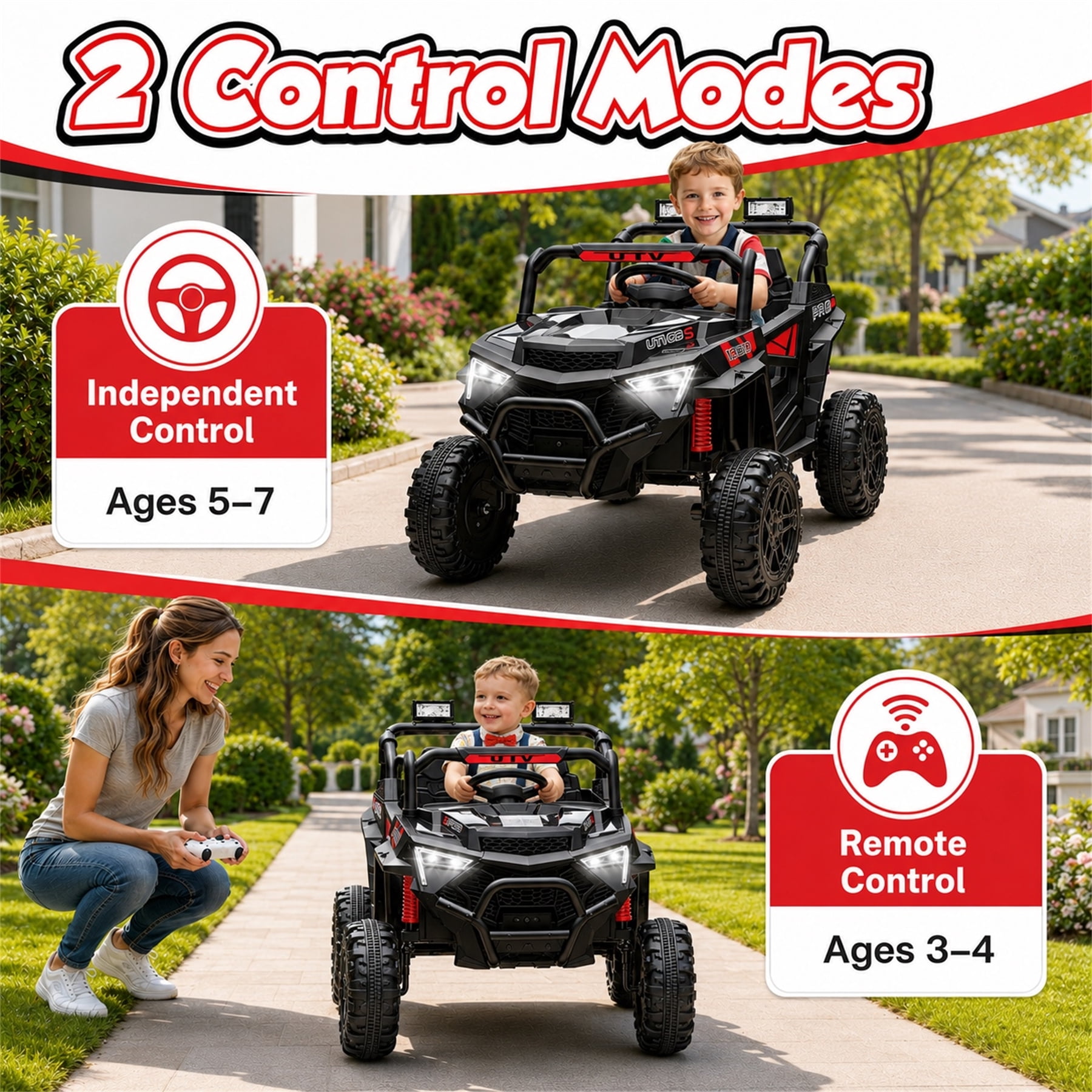 24V 400W Kids Ride On Electric UTV Car with Remote Control, Ride on Toys with Advanced Center Panel, Music, Bluetooth, LED Lights, Gift for Boys Girls 3+, Black
