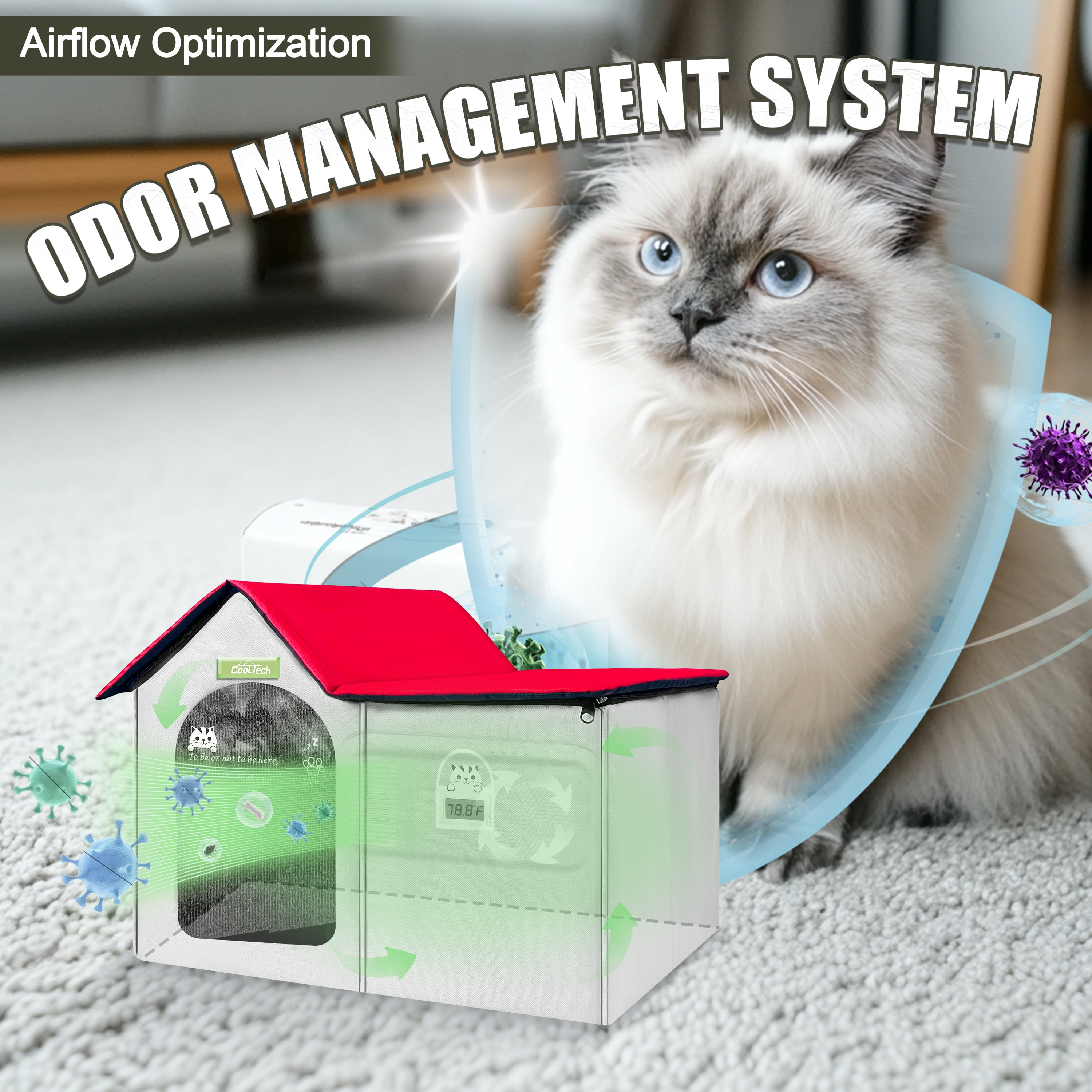 Cooling House for Cat, Air-Conditioned Room for Pet, Outdoor Heated Cat House Foldable Pet Air-Con House, with Cooling and Heating Function