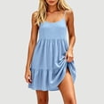 thumbnail image 2 of Tqcoqu Women's Adjustable Spaghetti Strap Backless Dresses,Tiered Ruffle Mini Dress with Pockets,Light Blue Women's S-XXL, 2 of 6