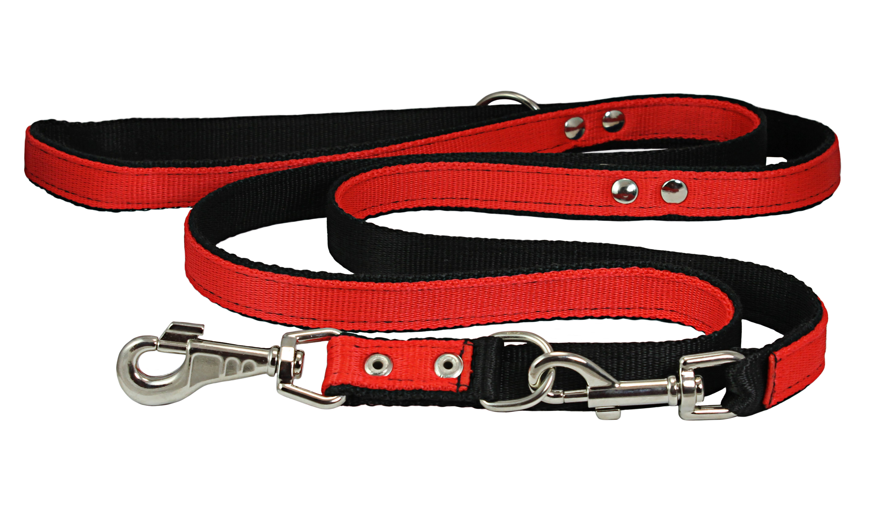1" Wide 6 Way European Multi-functional Nylon Dog Leash, Adjustable Lead Red 40"-70" Long