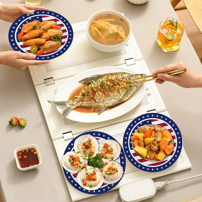 Qocolhg 24 Pack Disposable 4th of July Round Paper Plates Platter