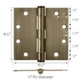 thumbnail image 5 of Design House 12-Pack 4.5" H x .625" Radius Square Butterfly Interior/Exterior Door Hinges, Antique Brass, 5 of 12