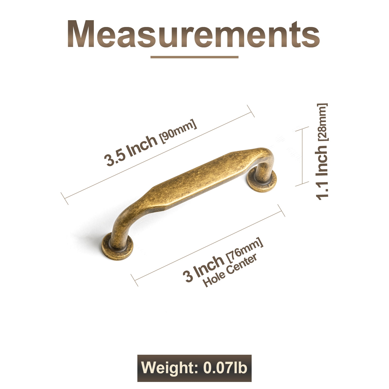 Goo-Ki 12 Pack 3''Hole Centers Antique Brass Cabinet Pulls, Closet Classic Zinc Alloy Cabinet Handles for Dresser,Drawer,and Cupboard