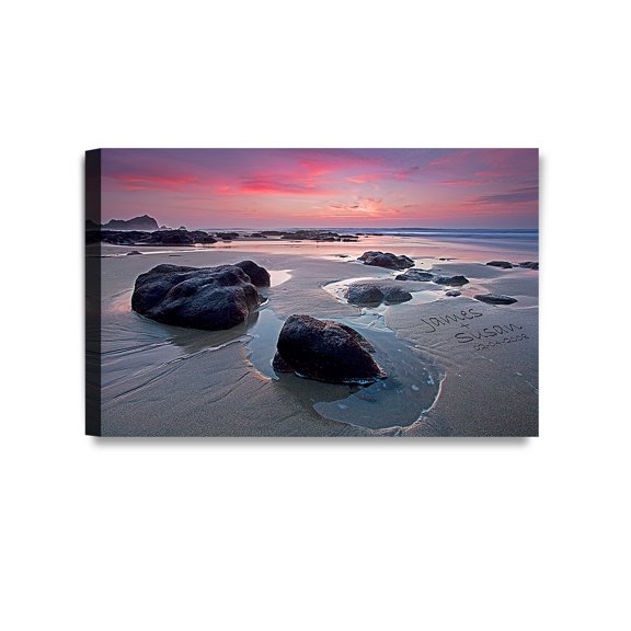 DECORARTS - love on Beach Personalized Canvas Prints Gift, includes Names and the Special Date - Customized Gifts for Anniversary, Valentine's day,Wedding. 24x16
