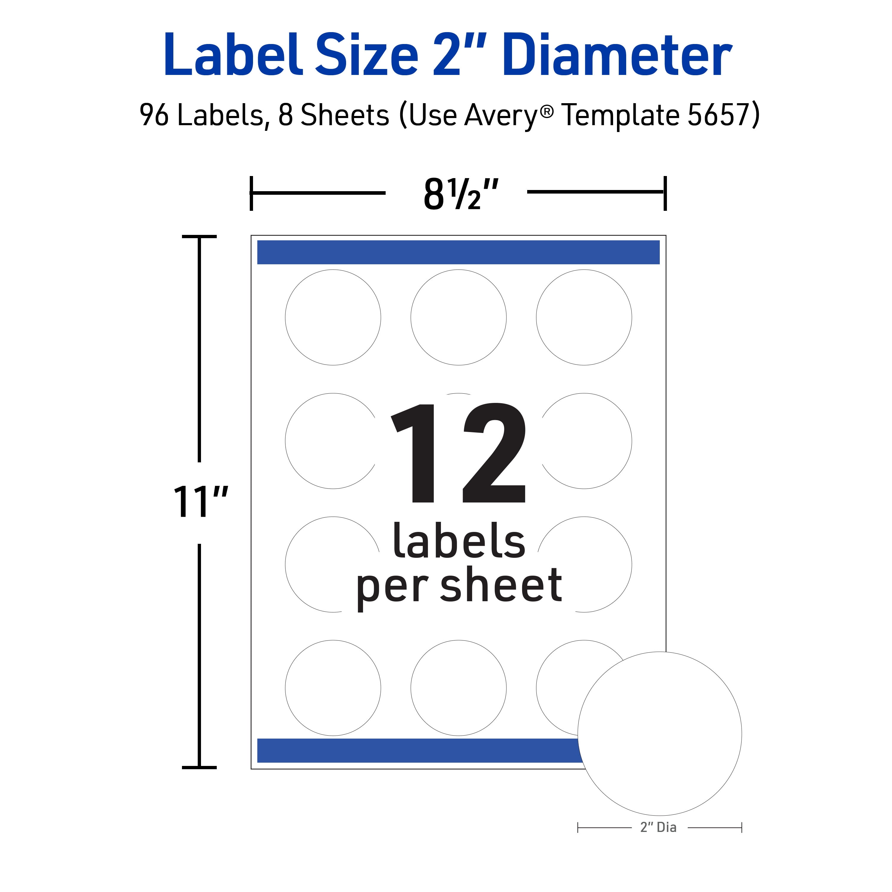 Avery Durable Waterproof Labels, 2" Diameter, 96 Labels (5657)