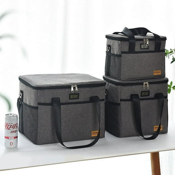 Temperature Display Insulated Bag Foldable Thickened and Insulated Picnic Camping Refrigerated Fresh-keeping Bag (28L, Gray)