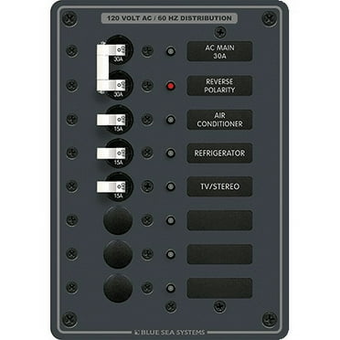 Blue Sea Systems 8027 Traditional Metal Panel, AC Main   6 Positions, 5-1/4 W x 7-1/2 H
