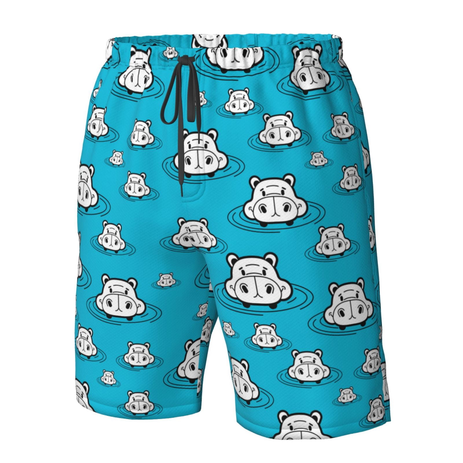 Vsdgher Hippo In Water Head Men's Beach Shorts, Surfing shorts, Swim trunks, Quick Dry Swim Trunks for Surfing Beach Fun -Large
