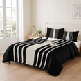 thumbnail image 2 of Twin Quilt Set 68''x86'', Black Beige Striped Lightweight Summer Bedspread Coverlet Set with 2 Pillow Shams, Modern Farmhouse Retro Lines Breathable All Season Quilt Bedding for Dorm/Bedroom, 2 of 9