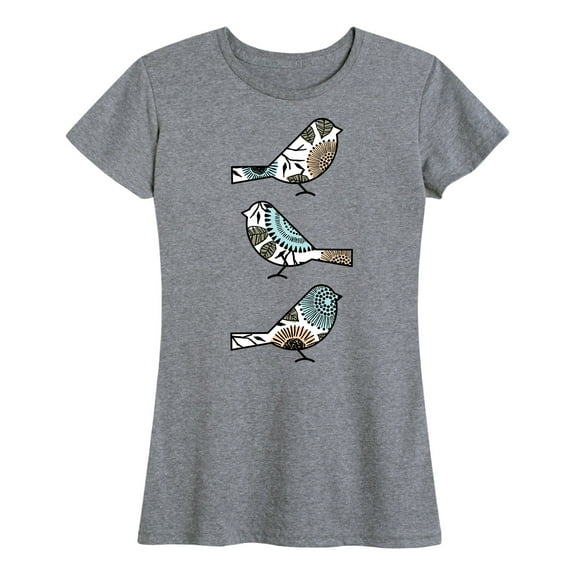 Instant Message - Floral Filled Stacked Birds - Women's Short Sleeve Graphic T-Shirt