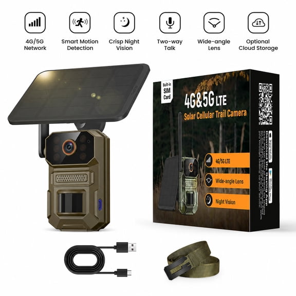 1PC 4G/5G LTE Solar Trail Camera,1920P Wireless IP65