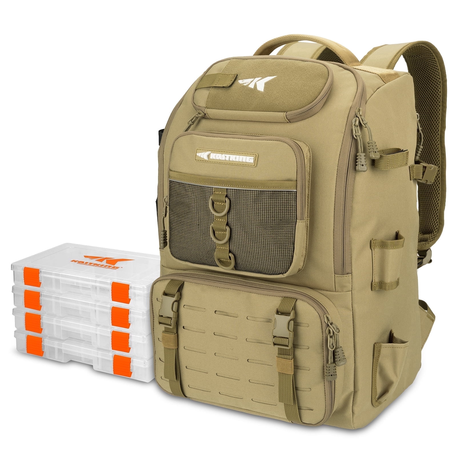 KastKing Karryall  Tackle Backpack with Rod Holders 4 Tackle Tray,Fishing Bag Storage Fishing Gear- Khaki