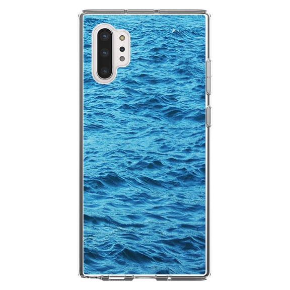 DistinctInk Clear Shockproof Hybrid Case for Galaxy Note 10 PLUS (6.8" Screen) - TPU Bumper, Acrylic Back, Tempered Glass Screen Protector - Blue Water Ocean Waves