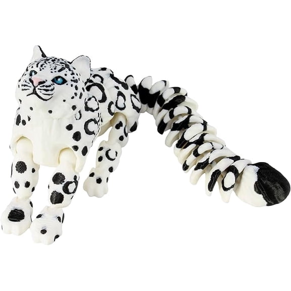 3D Printed Articulated Snow Leopard Figurine, 9.25" Flexible Jointed Snow Leopard, Fidget Desk Decor Collectible Gift – Made in USA