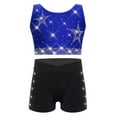 thumbnail image 2 of Hansber Kids Girls Gymnastics Outfits Sparkle Star Rhinestones Crop Top with Dance Shorts Set Activewear Blue Black 8, 2 of 8