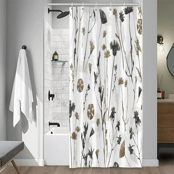 Watercolor Botanical Shower Curtain Vintage Brown and Black Herb Plants Shower Curtain Modern Aesthetic Bathroom Set Waterproof Bath Decoration Accessories Home Decor, 36x72 Inch