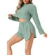 thumbnail image 4 of Pijamas de descanso para mujeres INSPIRE CHIC, con blusas de manga larga con corte y pantalones cortos con abertura, conjuntos XS en verde, 4 of 5