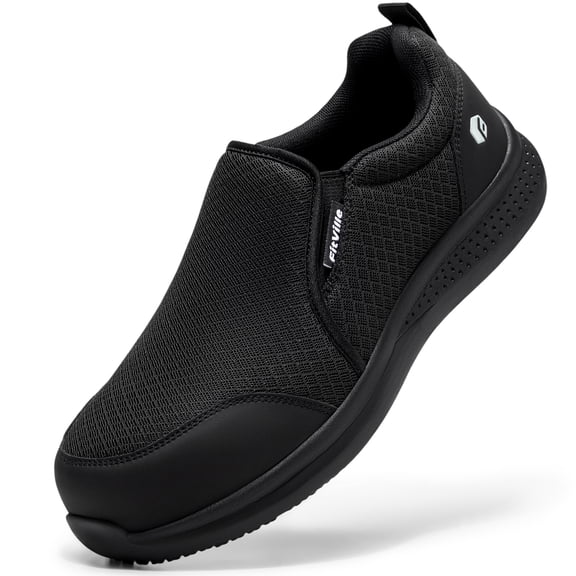 FitVille Men's Composite Toe Slip On Safety Shoes Extra Wide Puncture Resistant Work Shoes