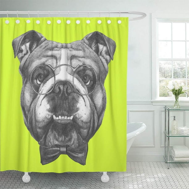 Bow Tie Shower Curtain 60x72 Inch, English Bulldog Shower Curtain