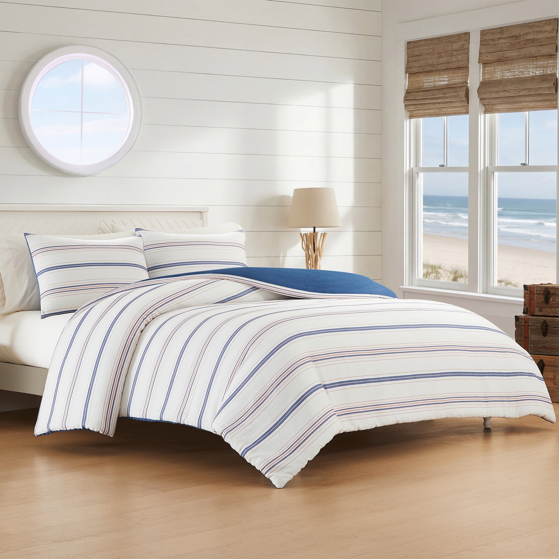 Coastal Living 3-Piece Lightweight 100% Cotton Stripes Comforter Set, Full/Queen