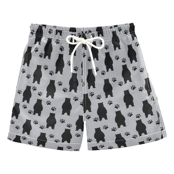 FORMRS Boys Swim Trunks Quick Dry Mesh Lining Beach Boardshorts, Sizes XS-XL, Cartoon Bear Paws Pattern