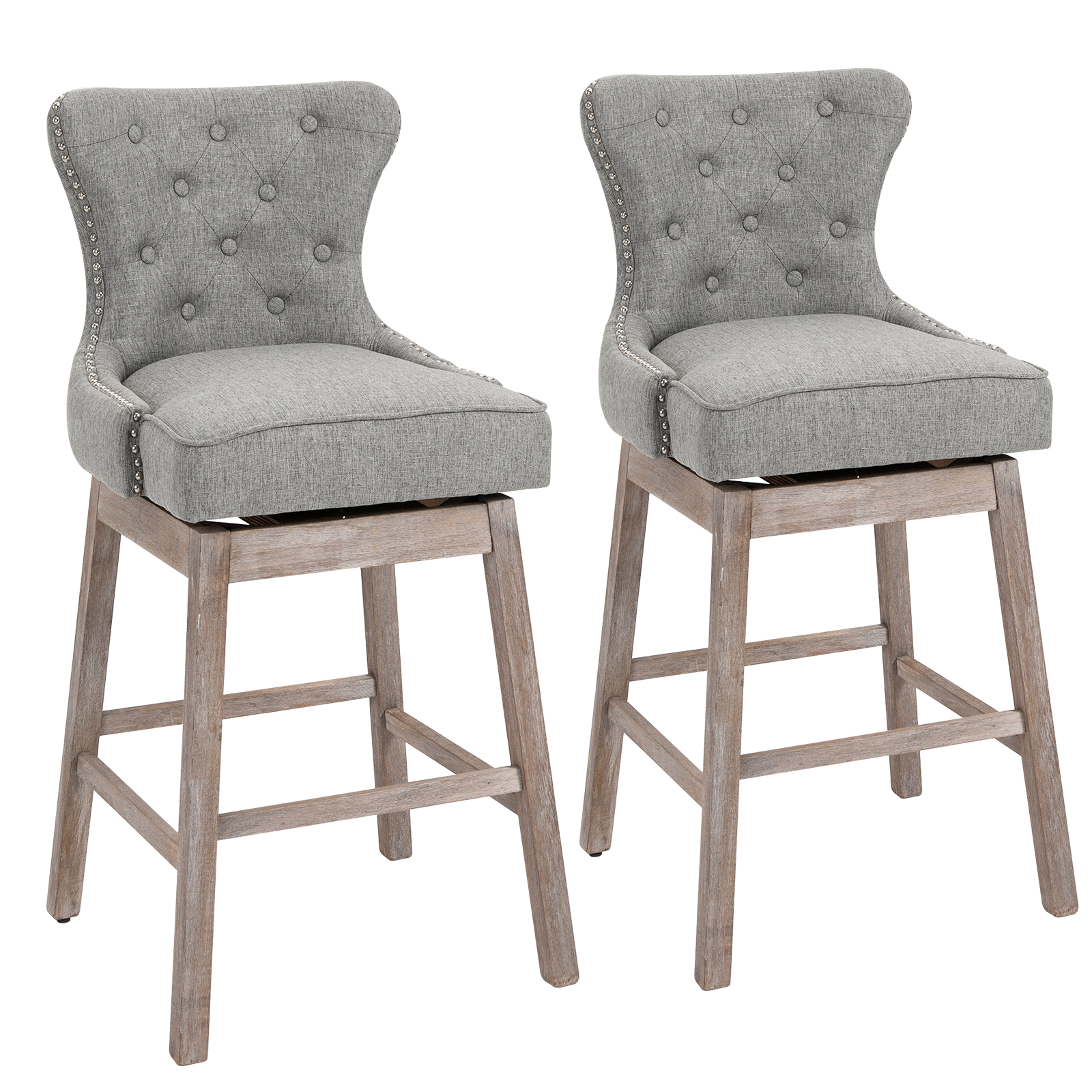 Gray BELLEZE 40 Tufted Wingback Fabric Upholstered Counter Stools Dining Chair Set of 2