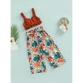 thumbnail image 3 of 3Pcs Baby Girls Summer Pants Set Soild Color Pleated Sling Ruffle Hem Tops Boho Flower Leaf Print Loose Pants with Belt for Kids, 3 of 9