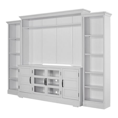 Pemberly Row Farmhouse Wood Entertainment Wall in White Finish