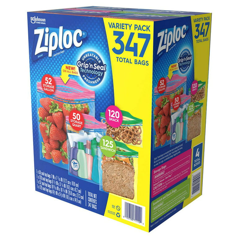 Ziploc Double Zipper Gallon Quart Snack Sandwich Freezer Variety Pack 347  Bags