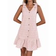 thumbnail image 2 of Women'S Spring V Neck Sleeveless Jacquard Sundresses Button Decoration Flowy Summer Dresses for Women Pink M, 2 of 10