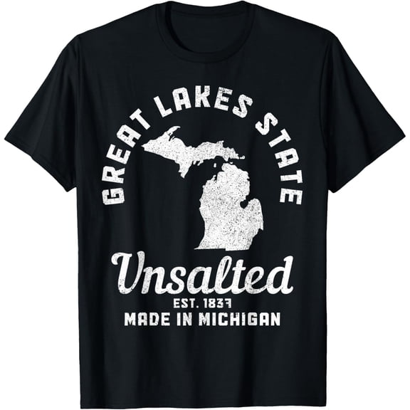 Michigan Great Lakes State Map Pride Vintage T-ShirtMen's and women's gift, black and white T-shirt, size: Extra large S-4XL