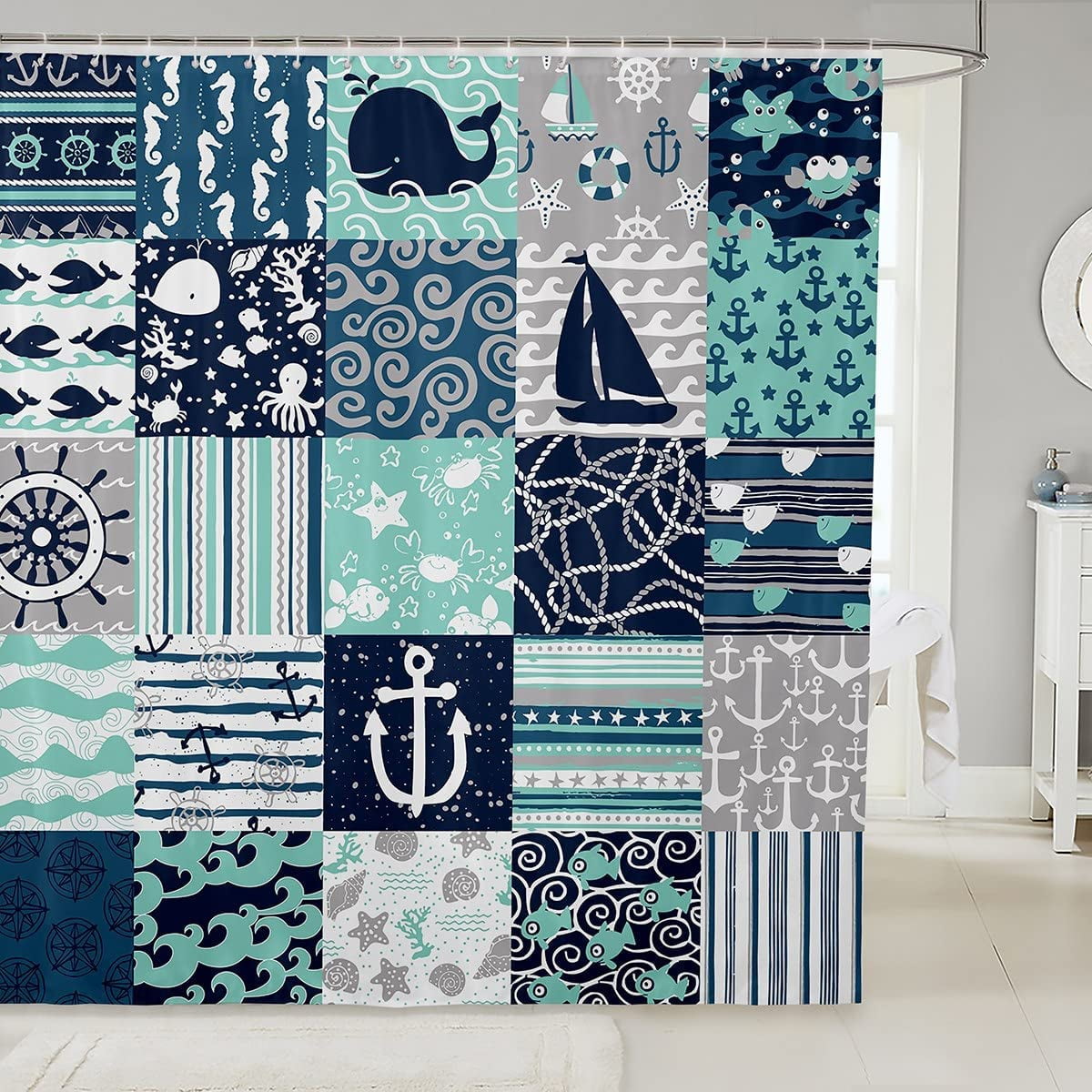 Sonernt Ocean Nautical Shower Curtain 72x72 inch with 12 Hooks