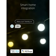 Twinkly–App-Controlled LED Bulb Lights String w/20 AWW(Warm White to Cool White) LEDs. 32.8ft. Black Cable. Indoor & Outdoor Smart Lighting Decoration