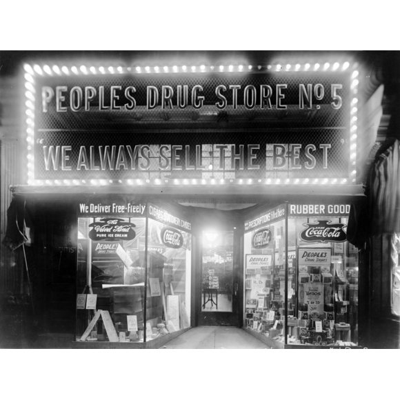 Electric Lights And Brand Names Advertise The People'S Drug Store At 8Th & H Streets History (36 x 24)