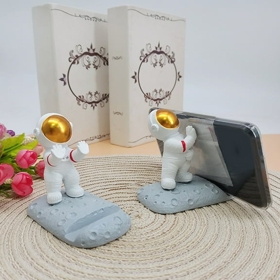 NIYANGLE White Cartoon Astronaut Phone Stand for Desk Made of Resin Frees Hands while Watching Videos 4.5 x 3.2 inches