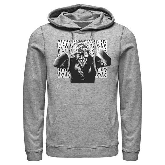 Men's Batman Joker Hahaha Crazed Look Pull Over Hoodie Charcoal Heather 3X Large