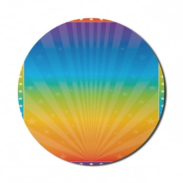 Circus Mouse Pad for Computers, Abstract Colorful Retro Inspired Frame with Rainbow Colors and Stars Graphic Art, Round Non-Slip Thick Rubber Modern Mousepad, 8" Round, Multicolor, by Ambesonne