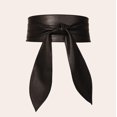 thumbnail image 3 of LinYooLi Women Obi Belt Bow Tie Wrap Wide Waistband Faux Leather Wide Cinch Belt for Dresses - Black, 3 of 7