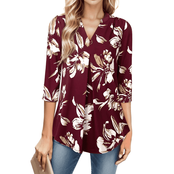 Weardear Womens Tunic Tops to Wear with Leggings Blouses for Women Dressy Casual Womens Tops 3/4 Sleeve V Neck Shirts