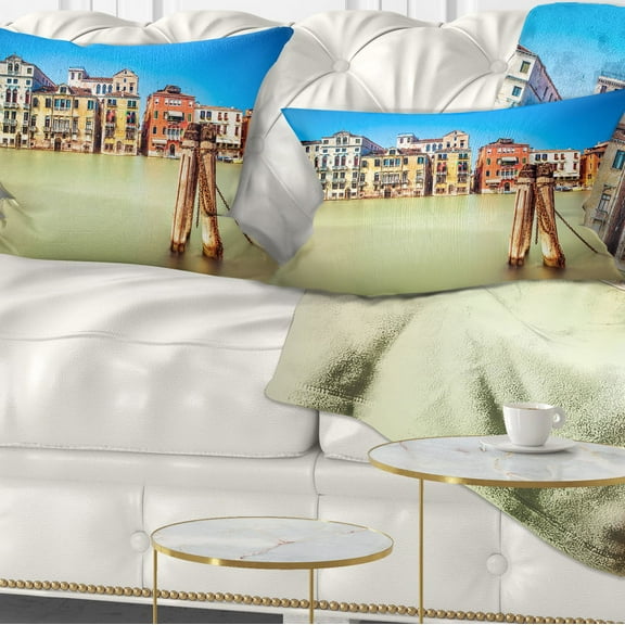 Designart Traditional Buildings of Venice - Landscape Printed Throw Pillow - 12x20