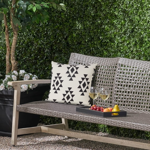 Laddha Home Designs Handwoven Tribal Diamond Outdoor Throw Pillow Cover - 20" - White and Black